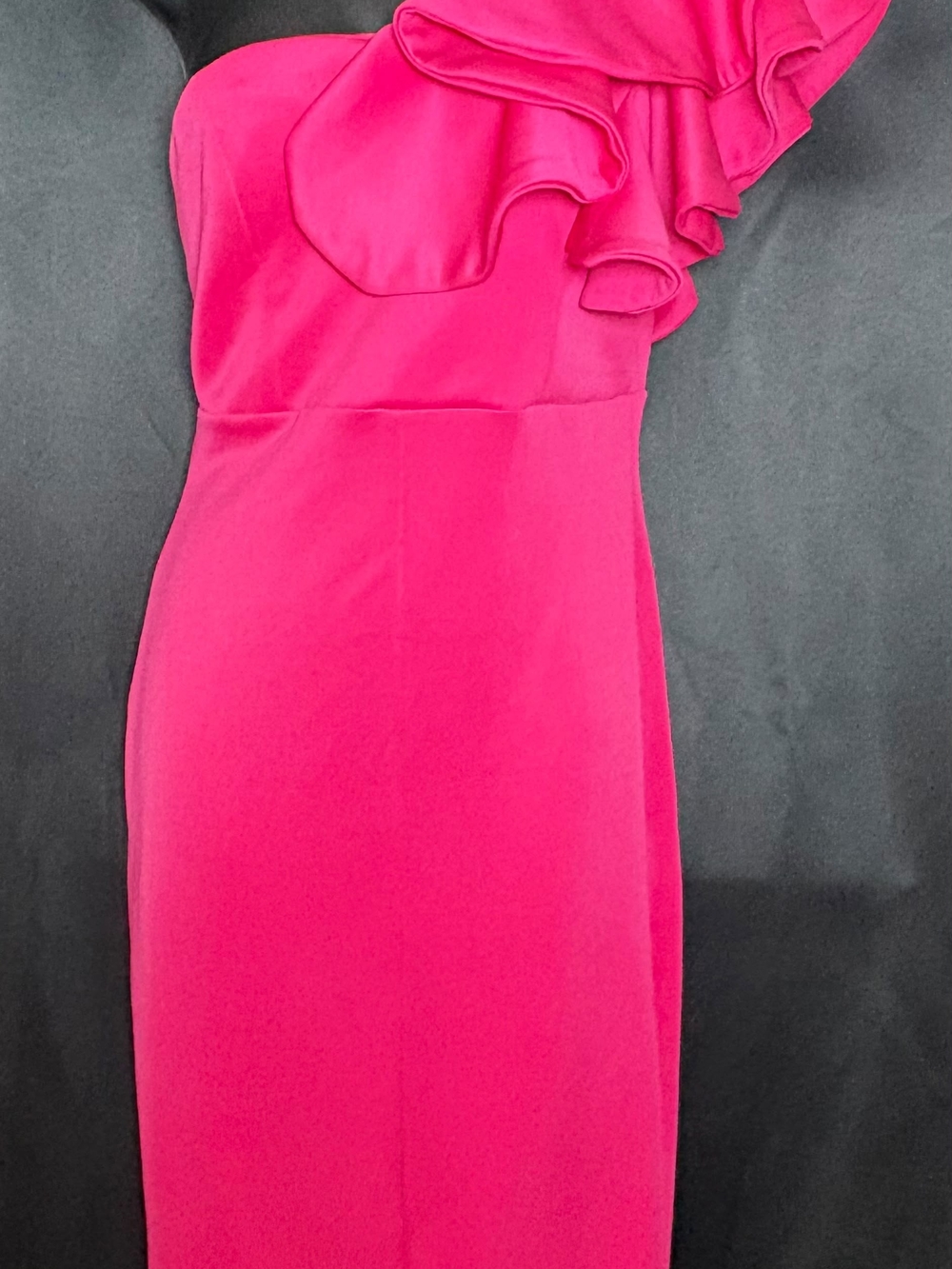 chic One-Shoulder Ruffle Hot Pink Evening Gown